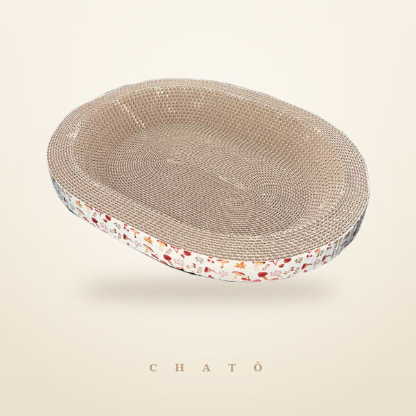Griffoir carton Chatô en forme de nid ovale, 40 cm, bandeau imprimé