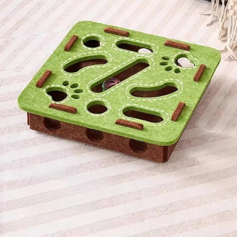 Jouet puzzle anti-ennui pour chat, plateau en bois et feutre