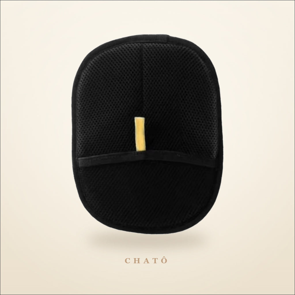 Gant de toilettage Chatô double face, maille noire et patte de serrage