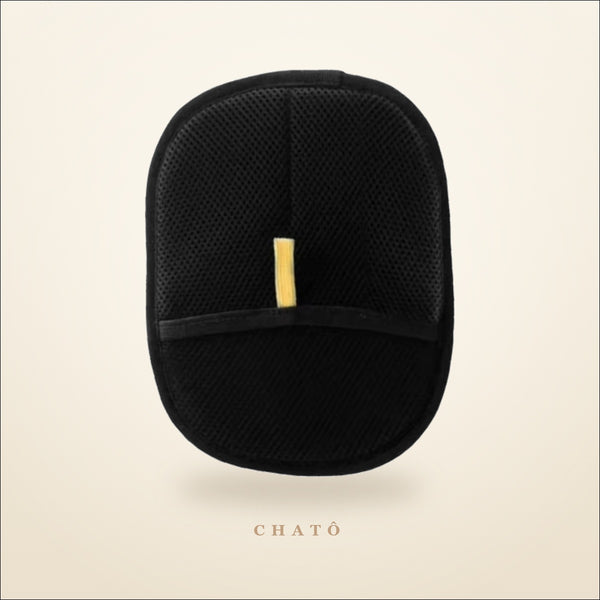 Gant de toilettage Chatô double face, maille noire et patte de serrage