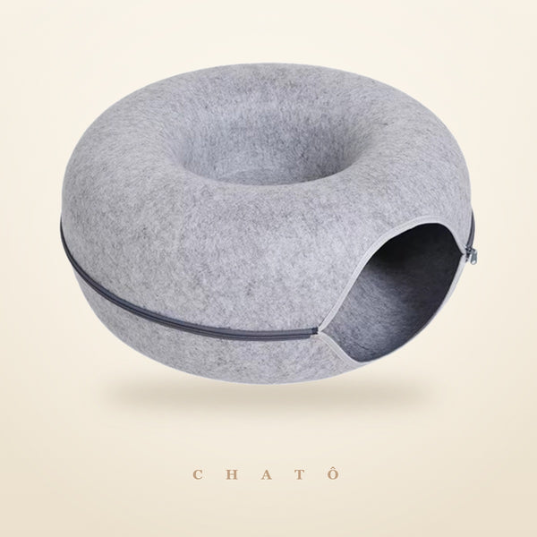 Nid tunnel en feutre gris clair Chatô, 50 cm, avec fermeture à glissière