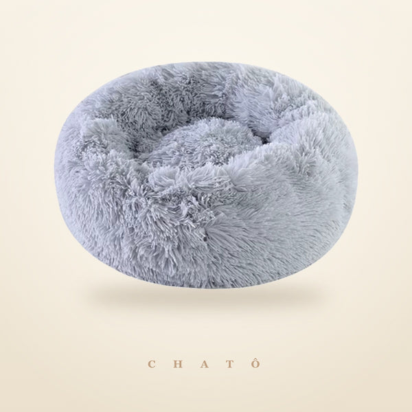Panier donut Chatô en peluche grise, 50 cm, rebord surelevé